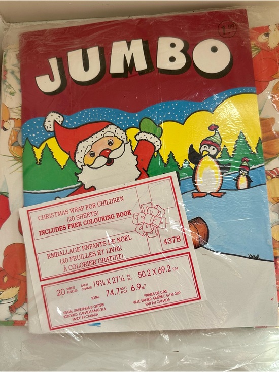 Other - Vintage Christmas kids Wrapping Paper Regal Greetings Santa Jumbo Gift Wrap NWT